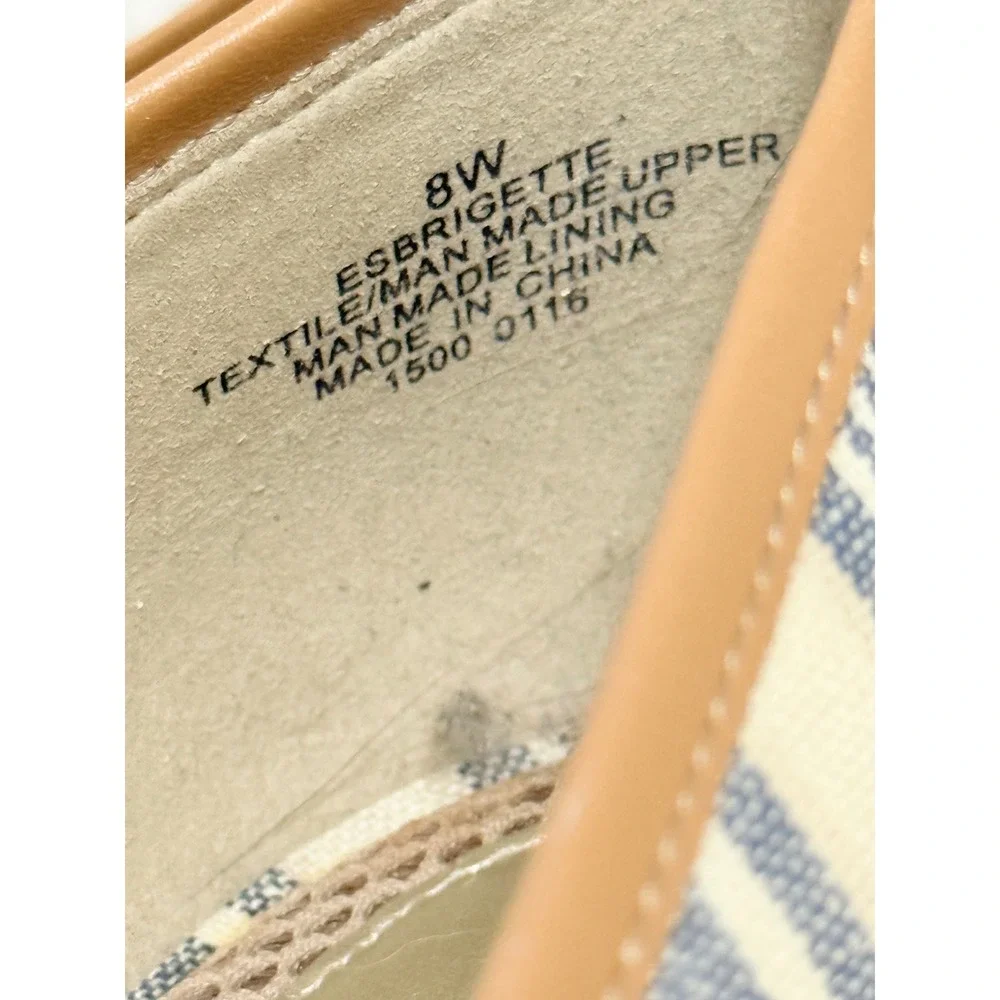 Easy Spirit Brigette Size-8W Blue White Striped Espadrille Wedge Peep Toe Shoes